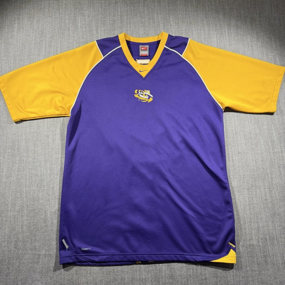 LSU Tigers Shirt Mens Large Purple Gold Short Sleeve NCAA Football NikeFIT Dry - Picture 5 of 9